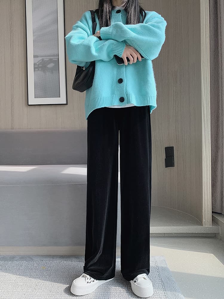 ワークパンツ ベロア素材ワイドストレートパンツ