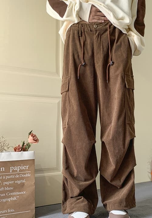 ワークパンツ コーデュロイテーパードカーゴパンツ