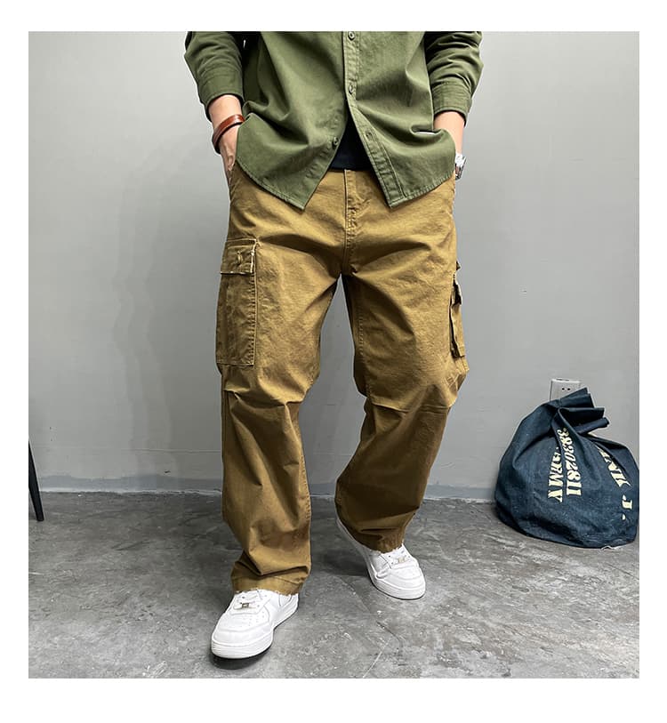 ワークパンツ 大容量ポケット付きワイドシルエットパンツ