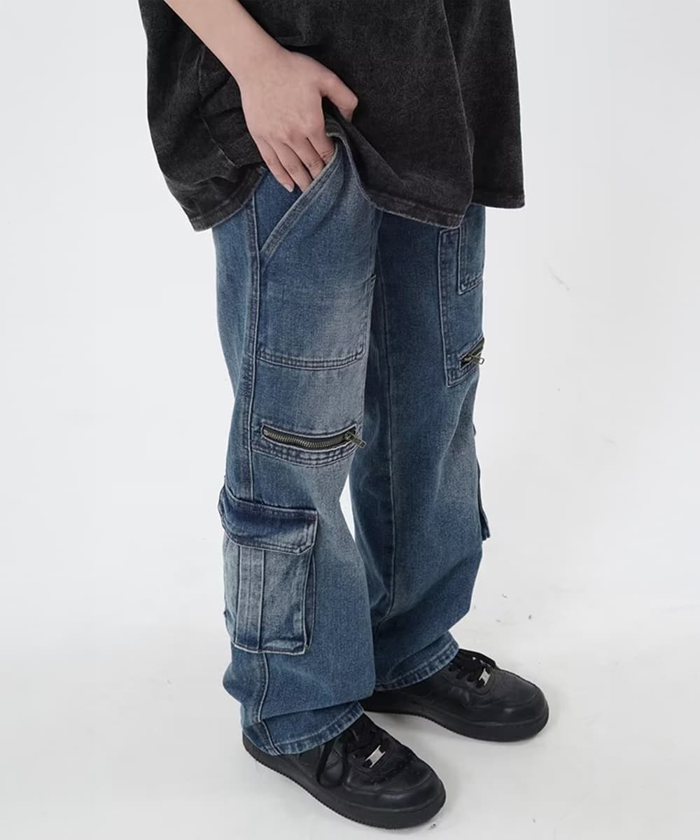 ワークパンツ デニムカーゴパンツ 美脚ワイドシルエット