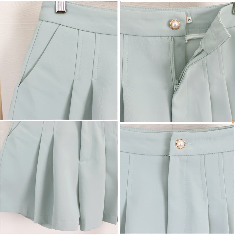 ワークパンツ 美脚効果プリーツキュロットスラックス 夏用