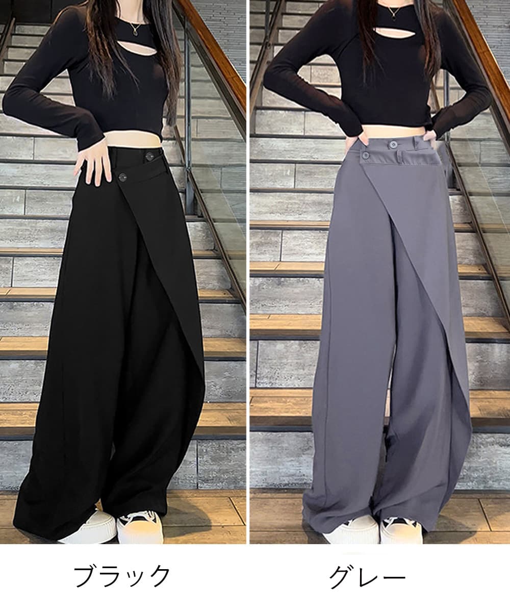 ワークパンツ ラップデザイン美脚スラックスパンツ