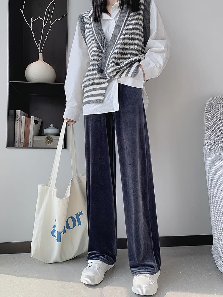 ワークパンツ ベロア素材ワイドストレートパンツ
