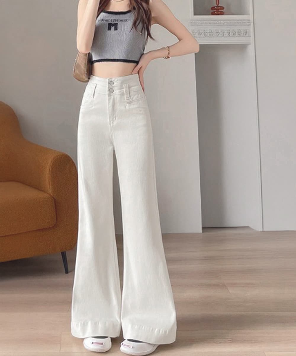ワークパンツ ハイウエスト美脚チノパン フレアシルエット