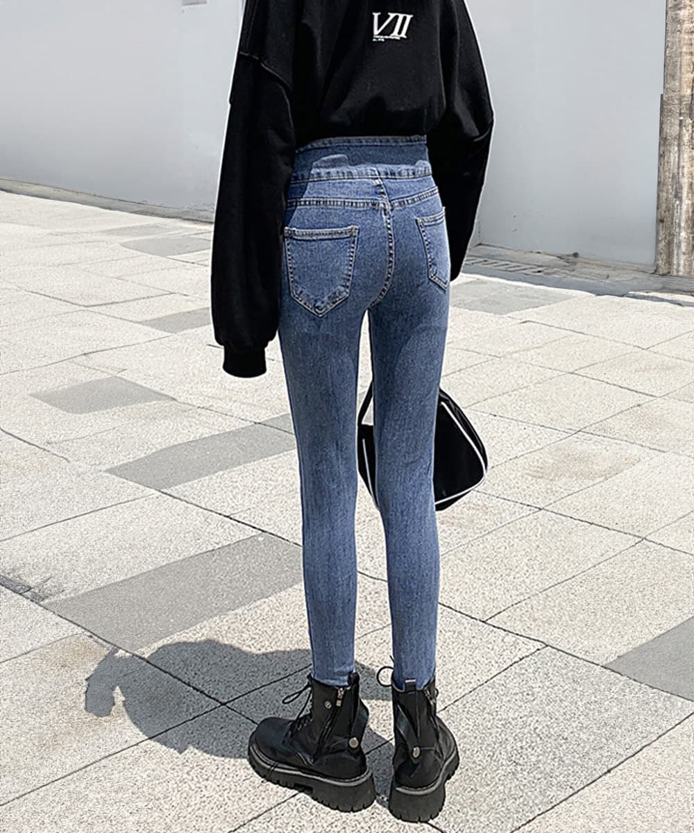 ワークパンツ 美脚ハイウエストデニム スリムシルエット
