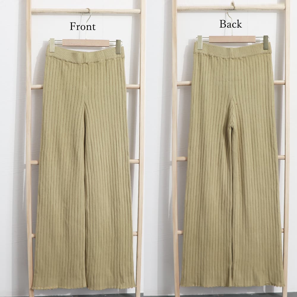 ワークパンツ リブニット セミフレア チノパン レディース