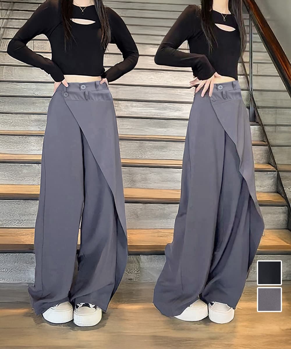 ワークパンツ ラップデザイン美脚スラックスパンツ