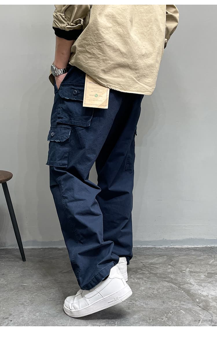 ワークパンツ 大容量ポケット付きワイドシルエットパンツ