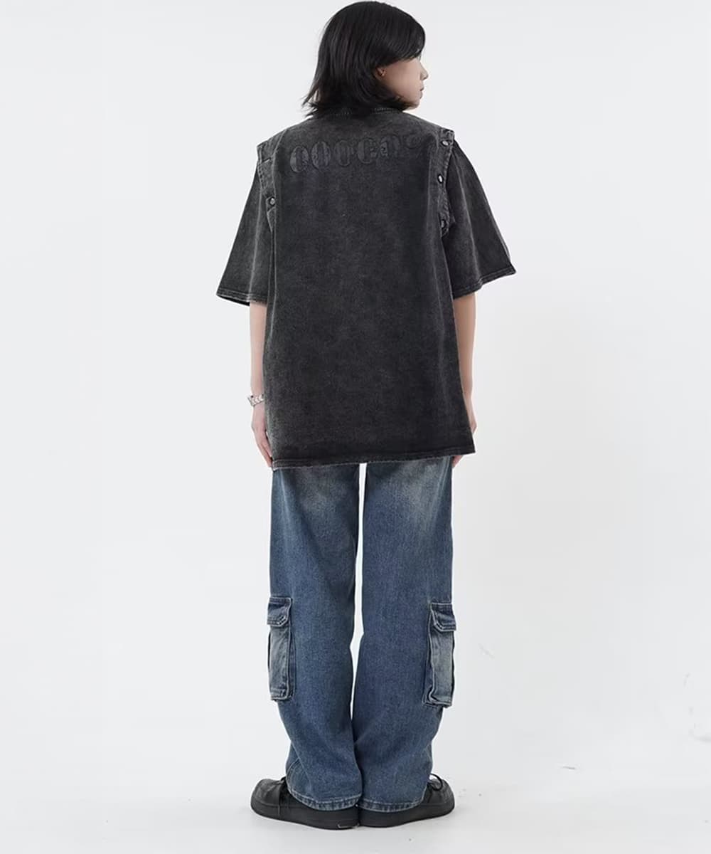 ワークパンツ デニムカーゴパンツ 美脚ワイドシルエット