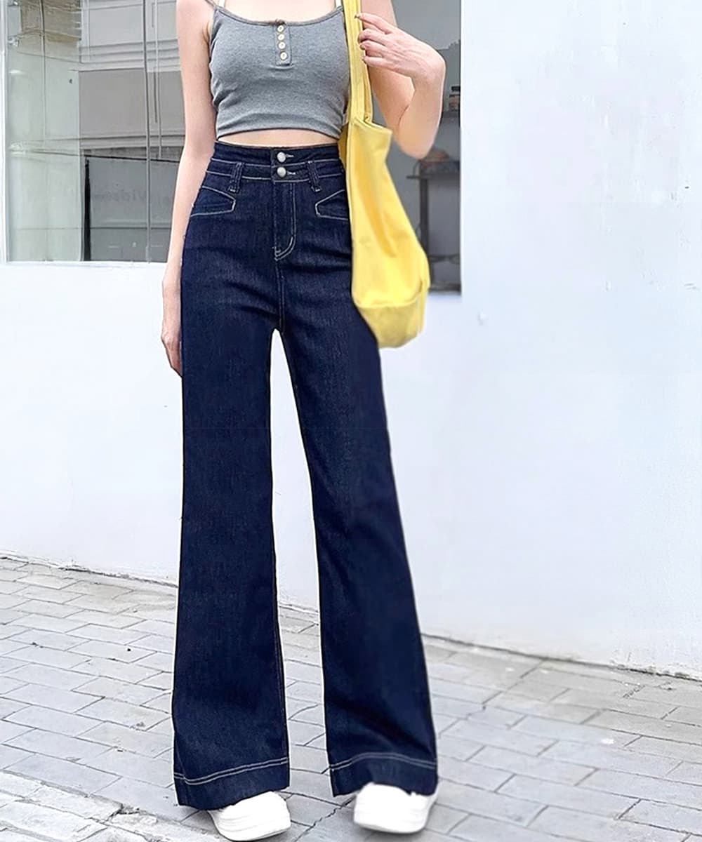 ワークパンツ ハイウエスト美脚チノパン フレアシルエット