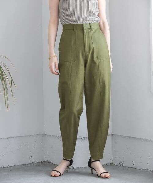 ワークパンツ しなやか素材 ゆったりテーパードパンツ