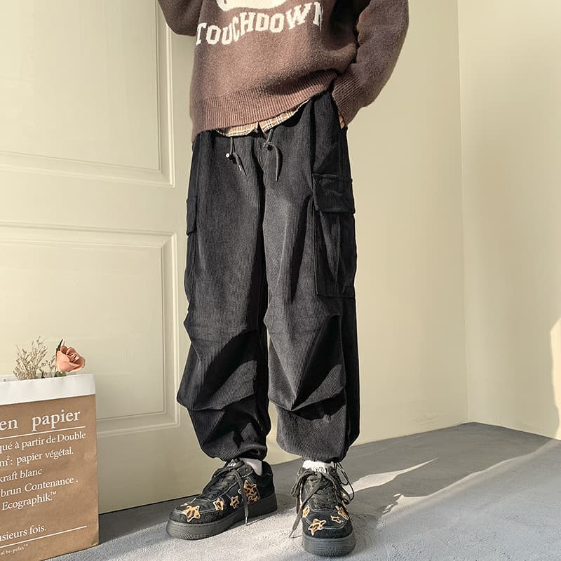 ワークパンツ コーデュロイテーパードカーゴパンツ