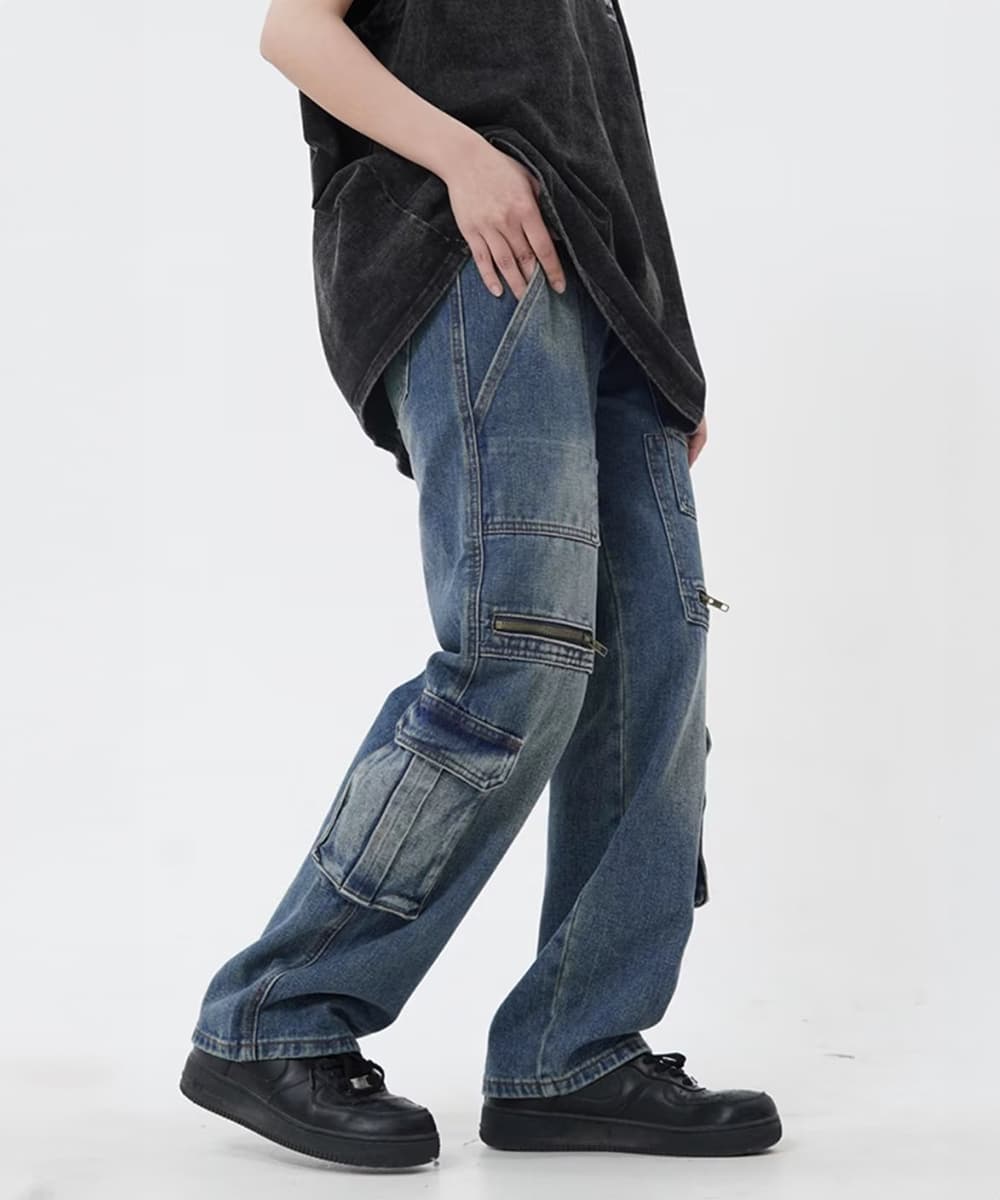 ワークパンツ デニムカーゴパンツ 美脚ワイドシルエット