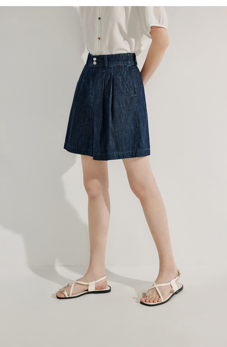 ワークパンツ 優雅なタックデニムショートパンツ