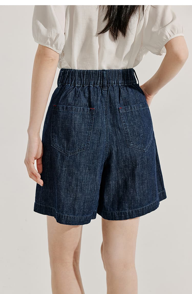 ワークパンツ 優雅なタックデニムショートパンツ