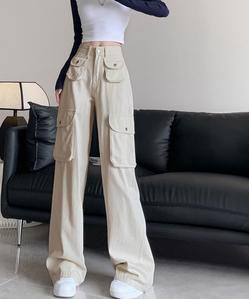 ワークパンツ ハイウエストカーゴパンツ レディース ゆったり美脚
