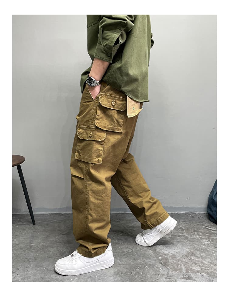 ワークパンツ 大容量ポケット付きワイドシルエットパンツ