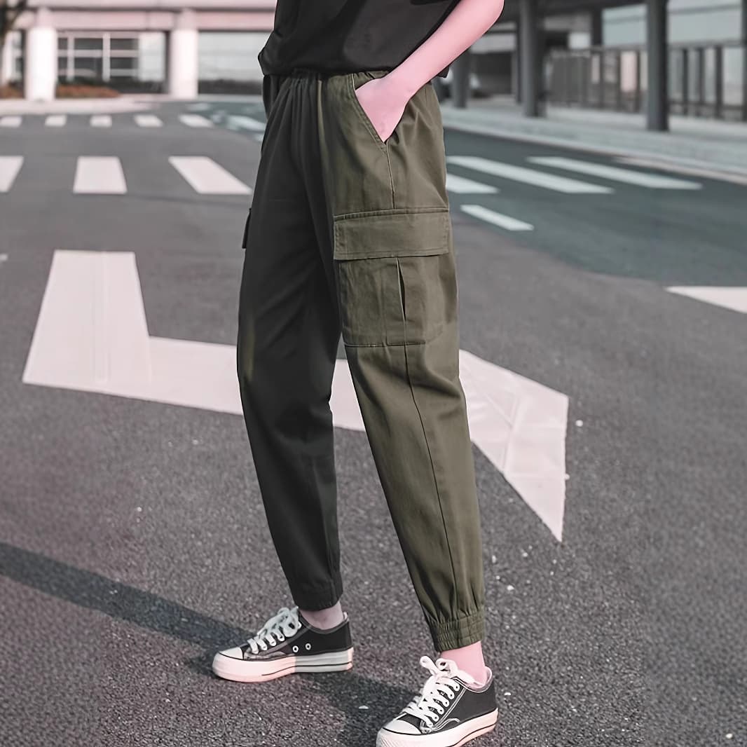 ワークパンツ ワークパンツ ゆったり裾絞りポケット機能パンツ