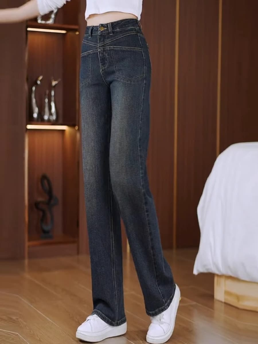 ワークパンツ 美脚効果抜群 ハイウエストストレートパンツ