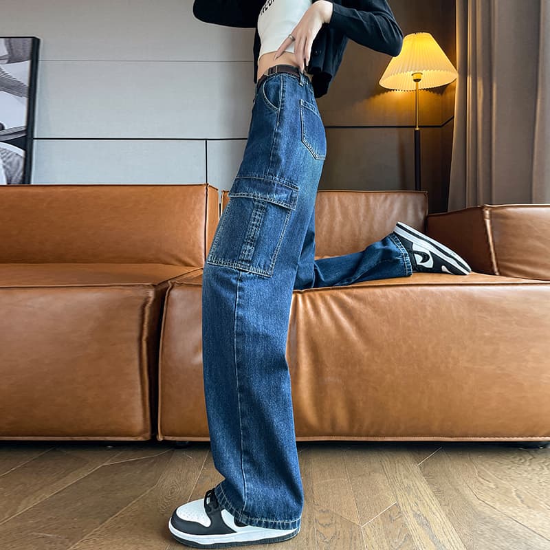 ワークパンツ ゆったりカーゴデニムワイドパンツ