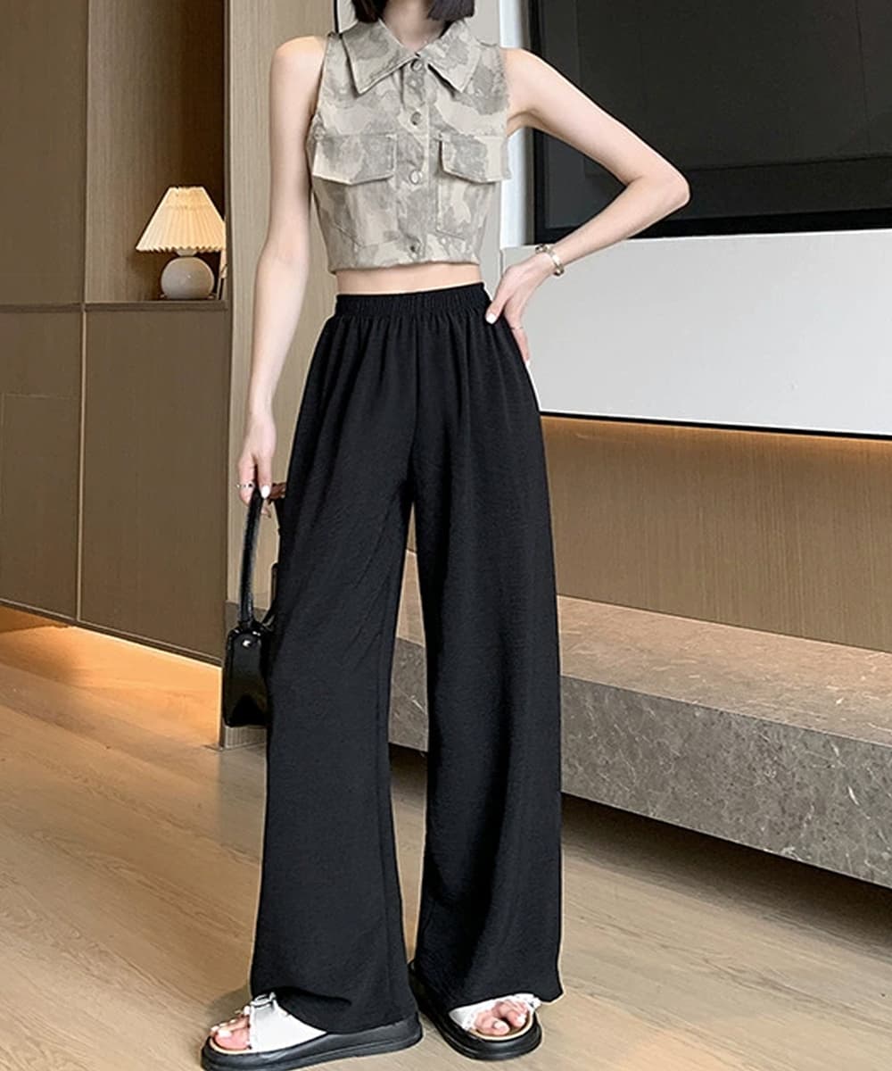 ワークパンツ 綿麻素材 美脚ワイドスラックス レディース