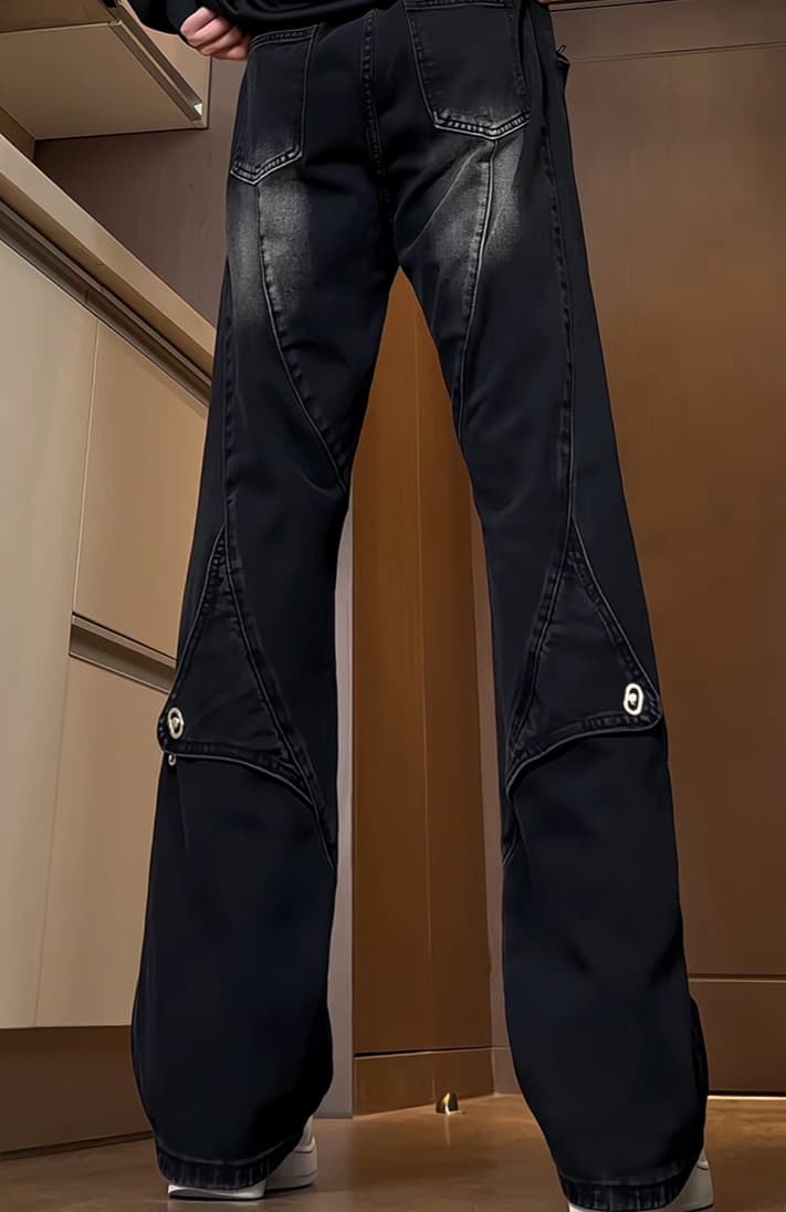 ワークパンツ ポケット付きナイロン切替ワークデニム