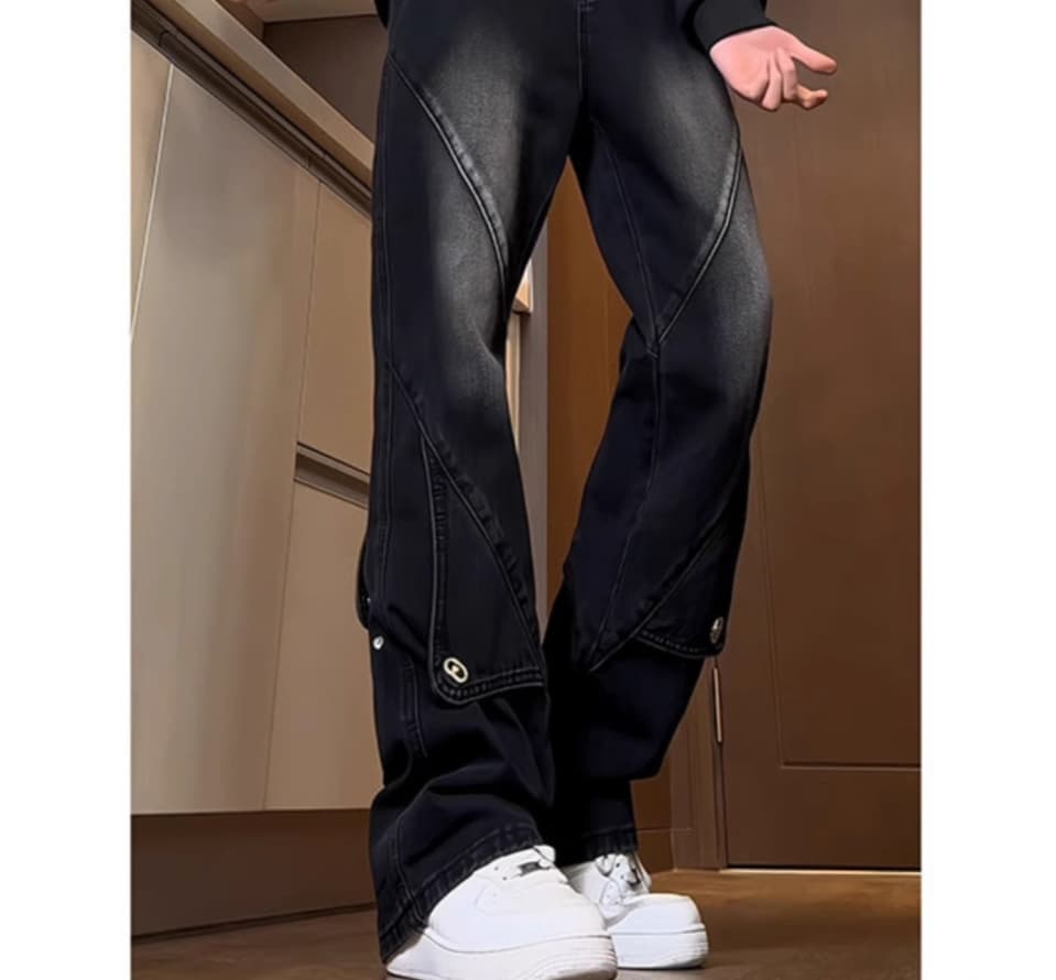 ワークパンツ ポケット付きナイロン切替ワークデニム