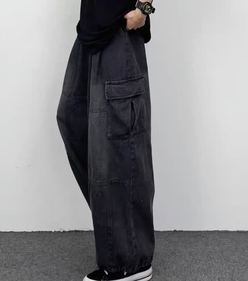 ゆったりワイドデニムワークパンツ