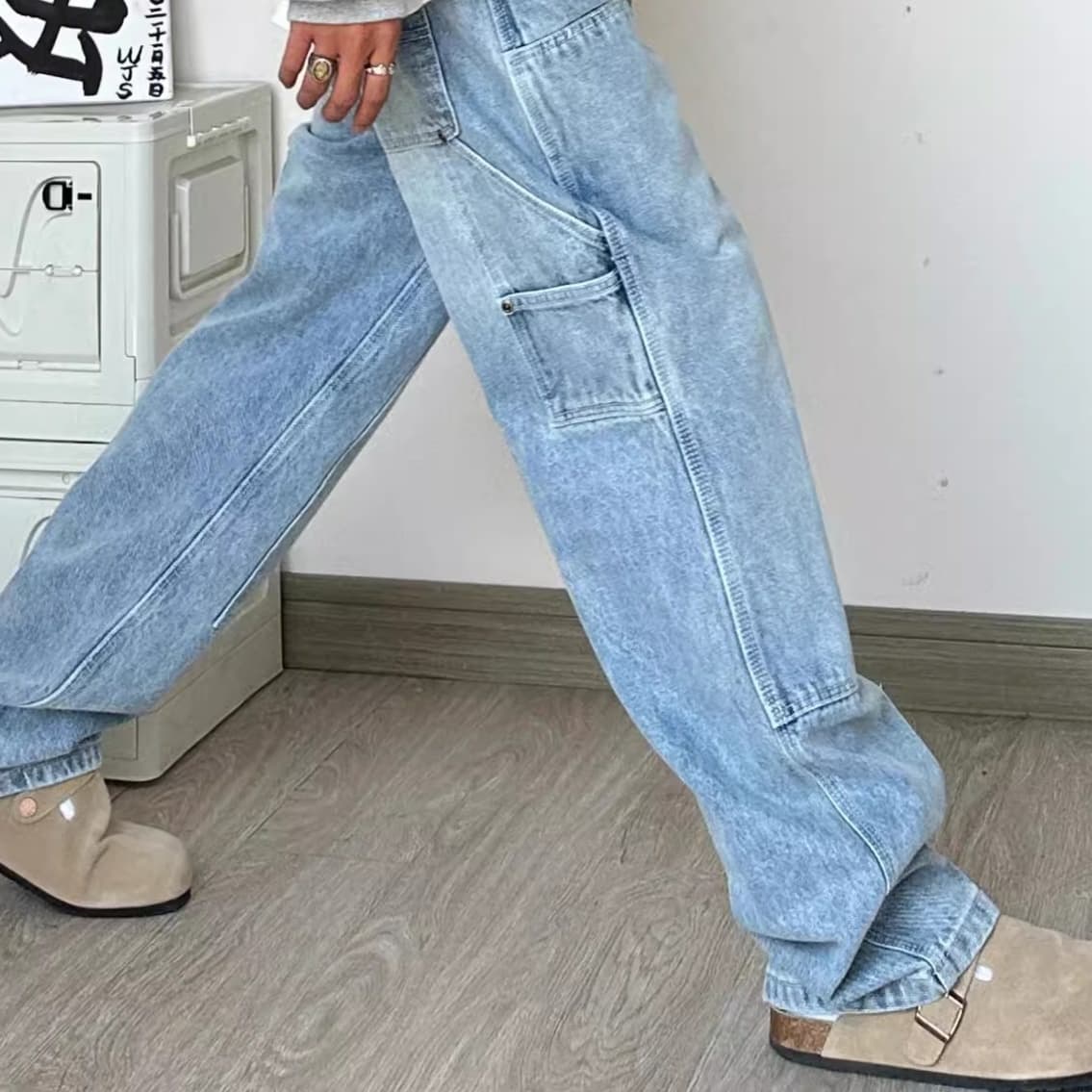 ワークパンツ ゆとりシルエット作業着デニム
