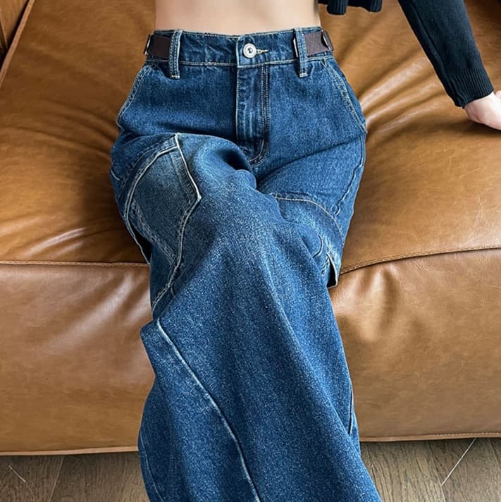 ワークパンツ ゆったりカーゴデニムワイドパンツ