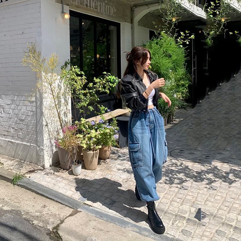 ワークパンツ ゆったりシルエットカーゴデニム