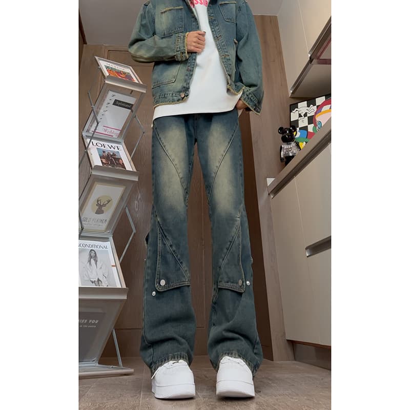 ワークパンツ ポケット付きナイロン切替ワークデニム