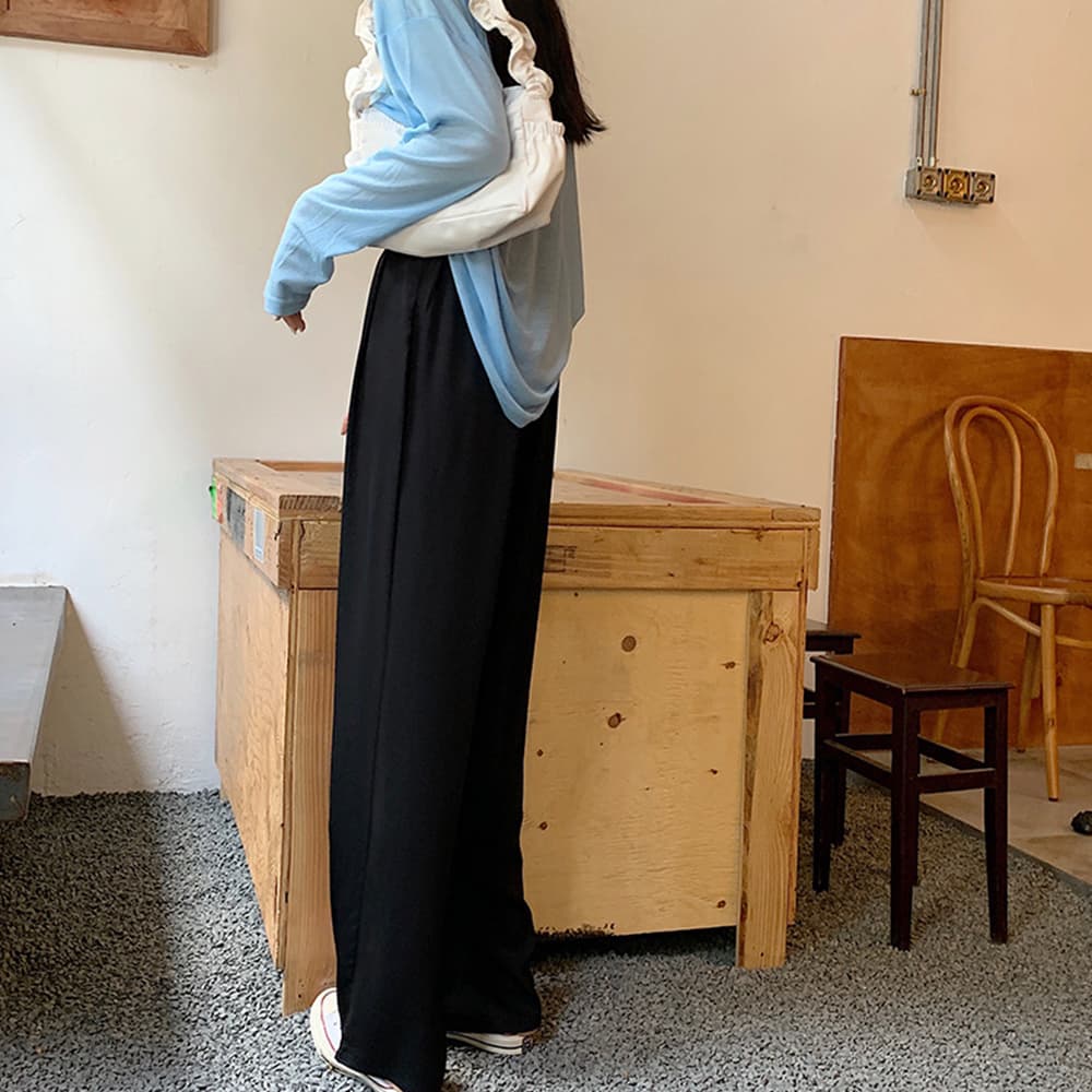 ワークパンツ 美脚効果 ハイウエスト セミワイド スラックス