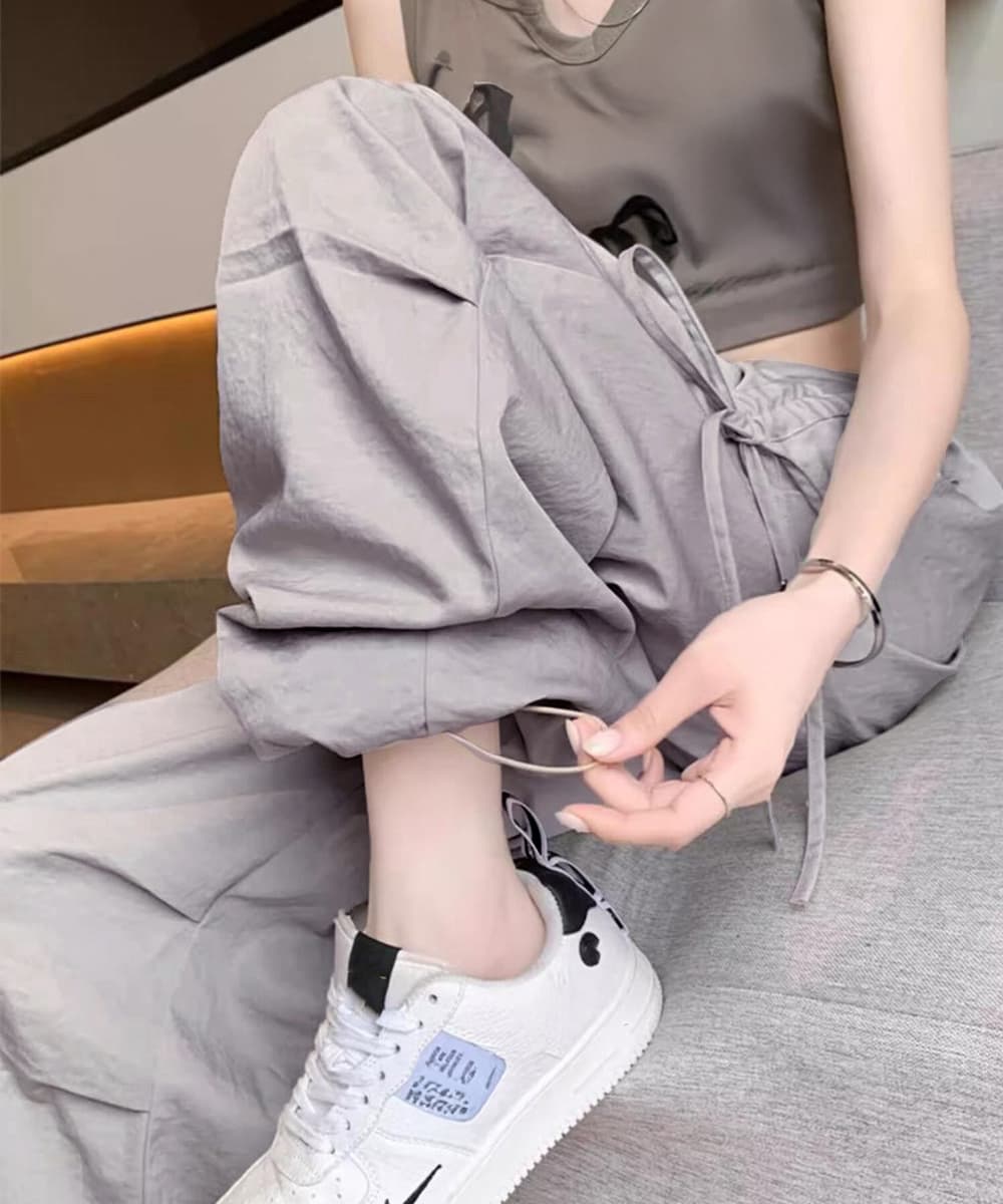 ワークパンツ サイドリボン ワイド カーゴパンツ レディース