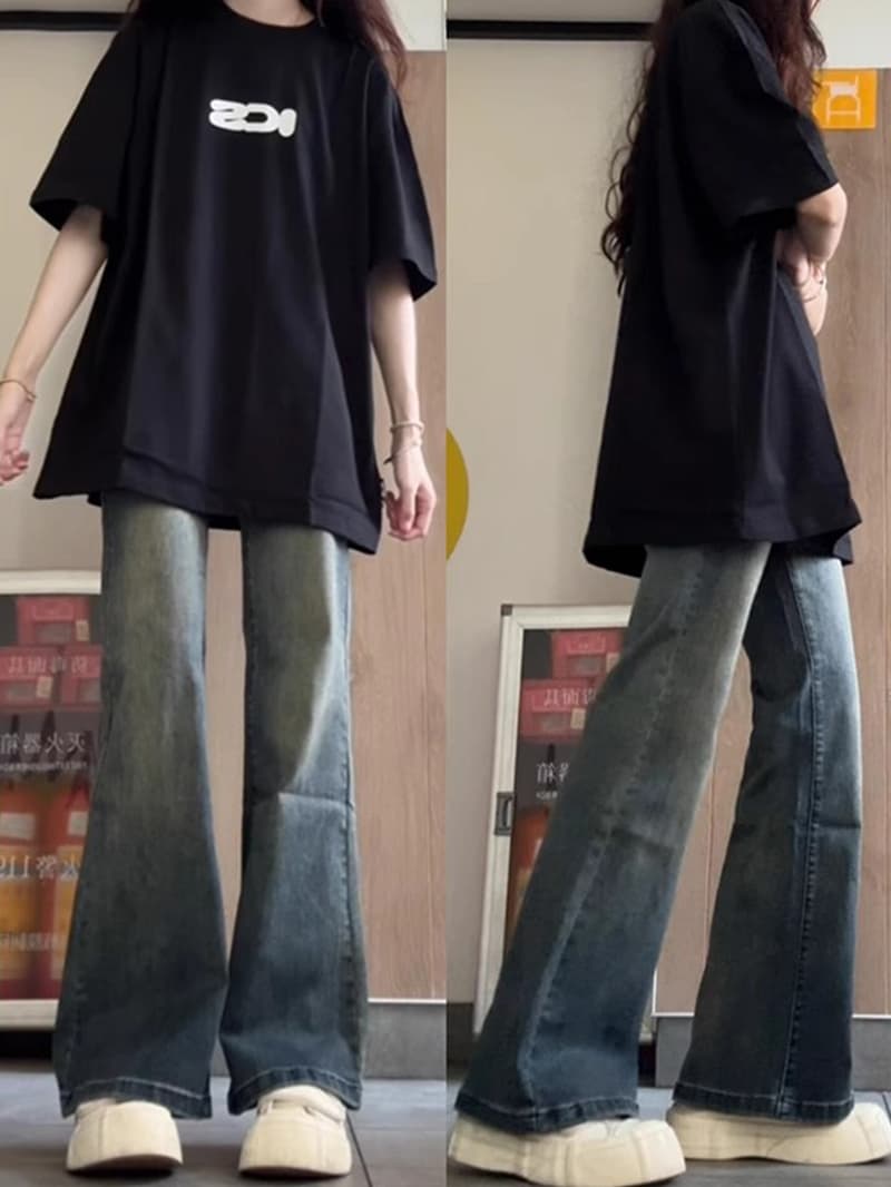 ワークパンツ フレアデザインストレートパンツ