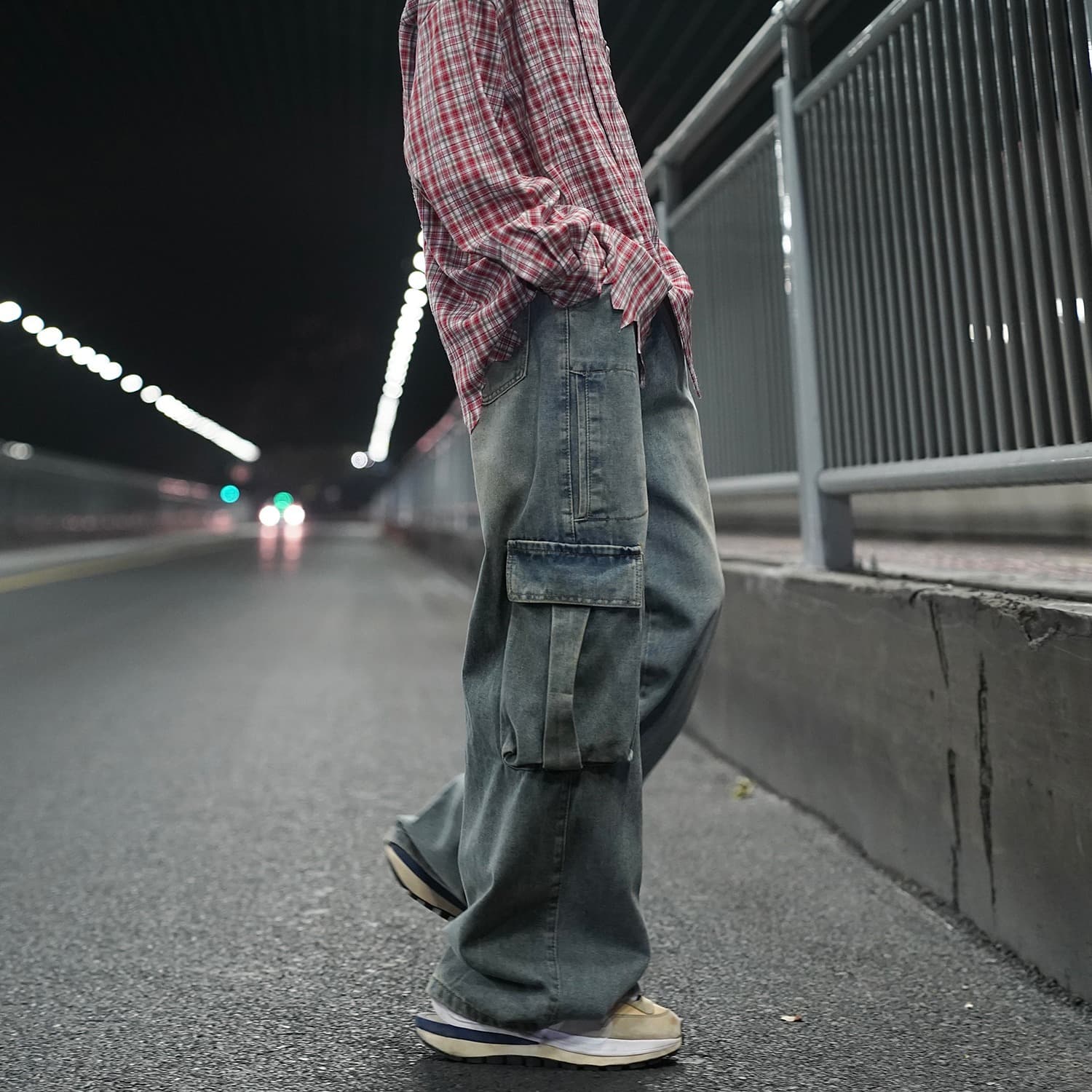 ワークパンツ ゆったりカーゴデニムパンツ