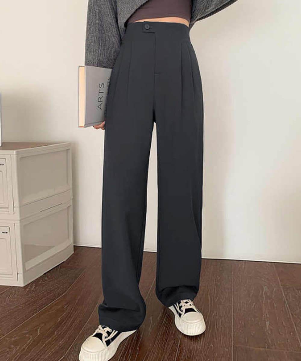 ワークパンツ 美脚効果 ハイウエストタック入りスラックス