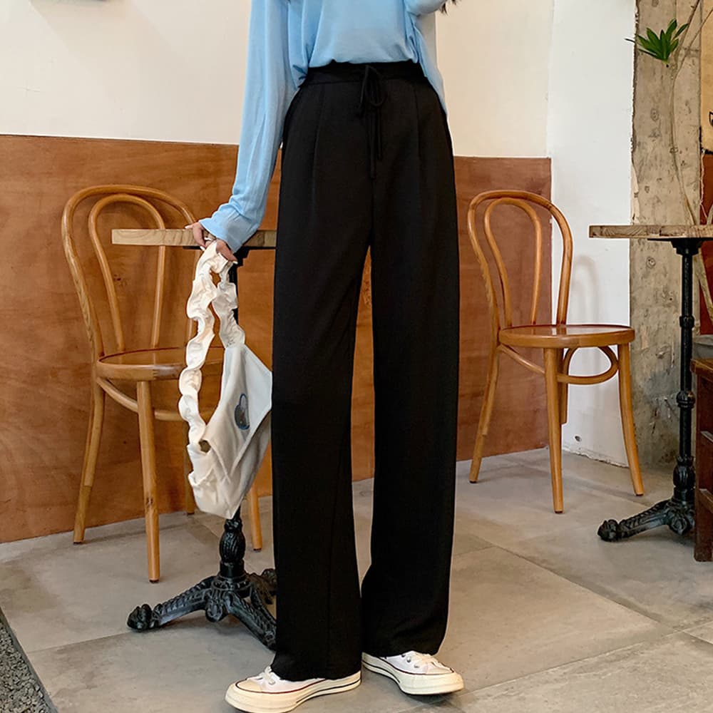 ワークパンツ 美脚効果 ハイウエスト セミワイド スラックス