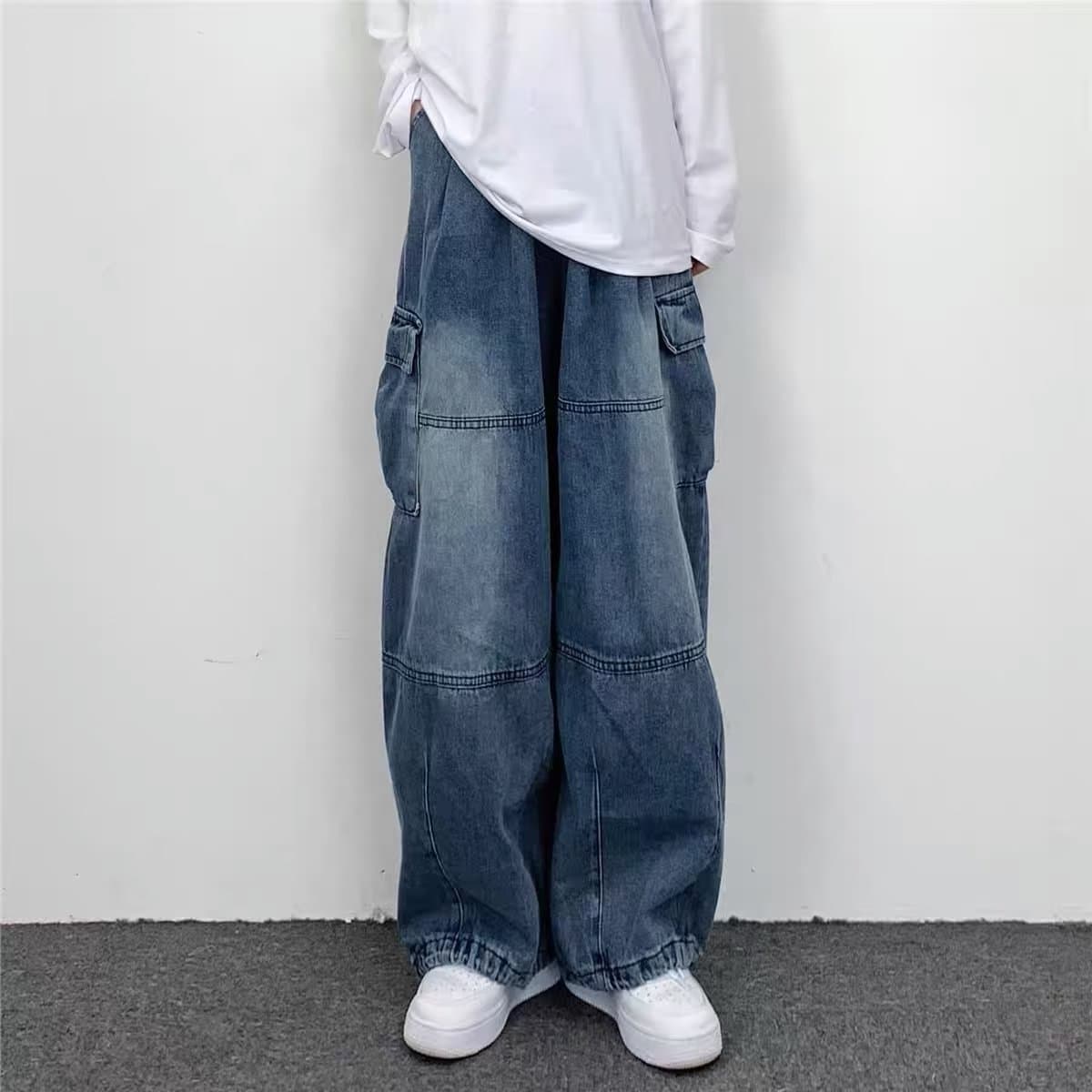 ゆったりワイドデニムワークパンツ