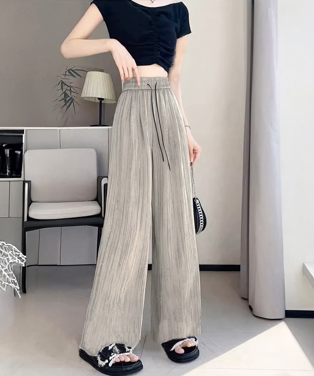 ワークパンツ 水墨風ドレープ ワイドスラックス 夏用
