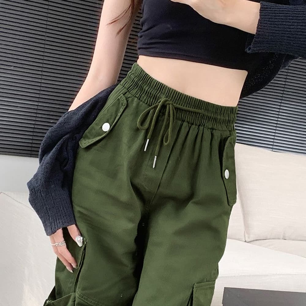 ワークパンツ レディース ハイウエスト カーゴパンツ ワイドシルエット