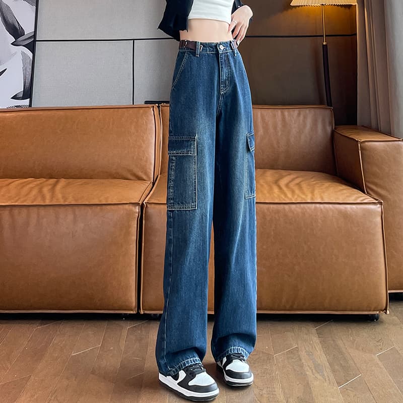 ワークパンツ ゆったりカーゴデニムワイドパンツ