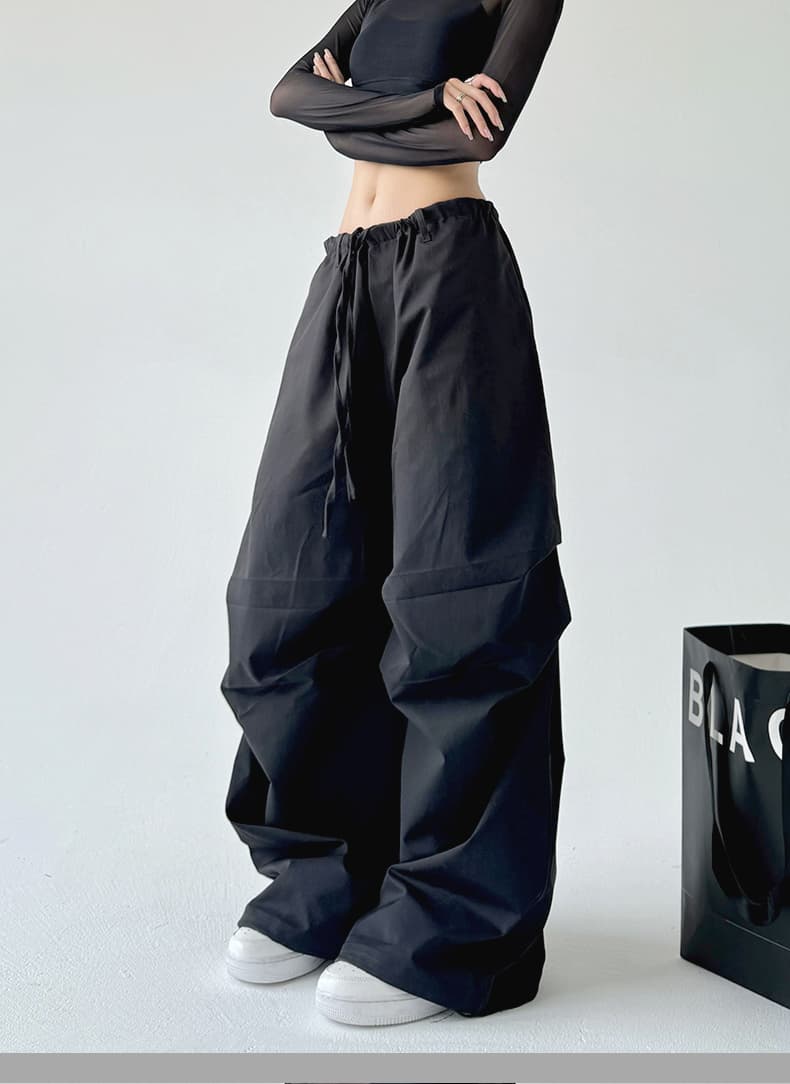 ワークパンツ ワークパンツ ゆったりドローコード ワイドパンツ