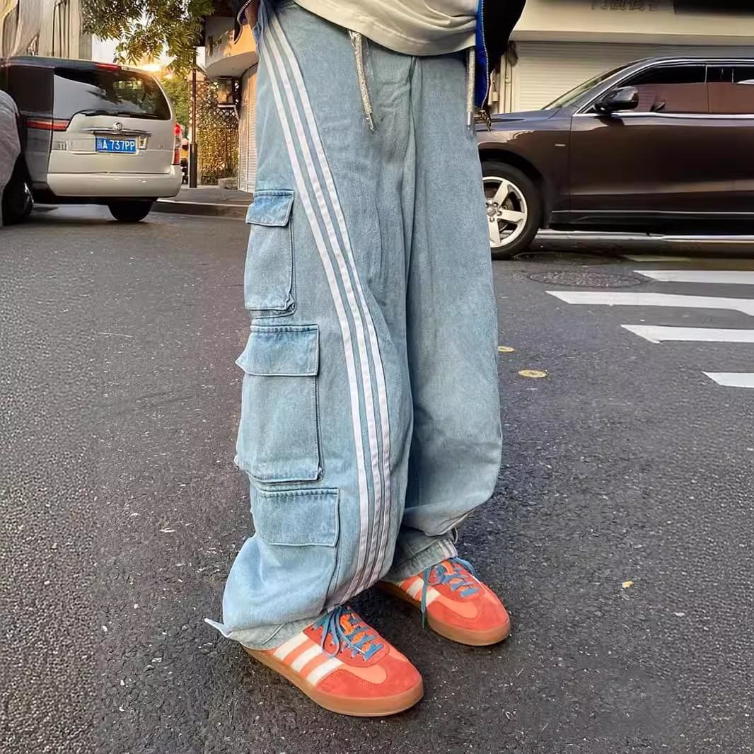 ワークパンツ ラインストライプカーゴデニム