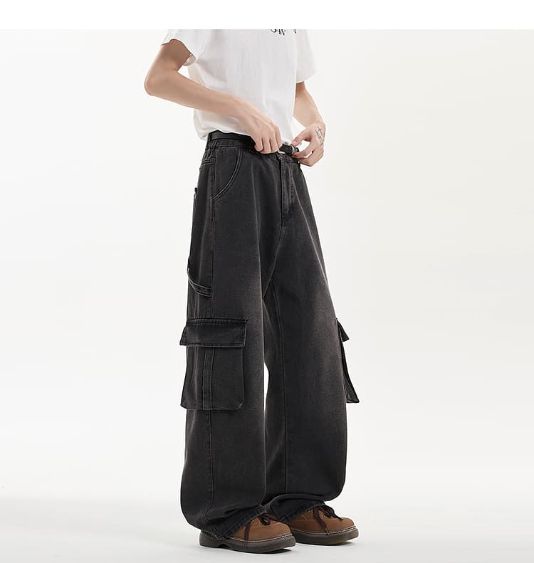ワークパンツ ゆったりカーゴワークデニム