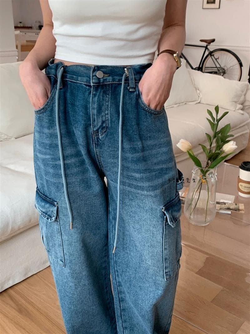 ワークパンツ ゆったりカーゴ風ワイドデニム