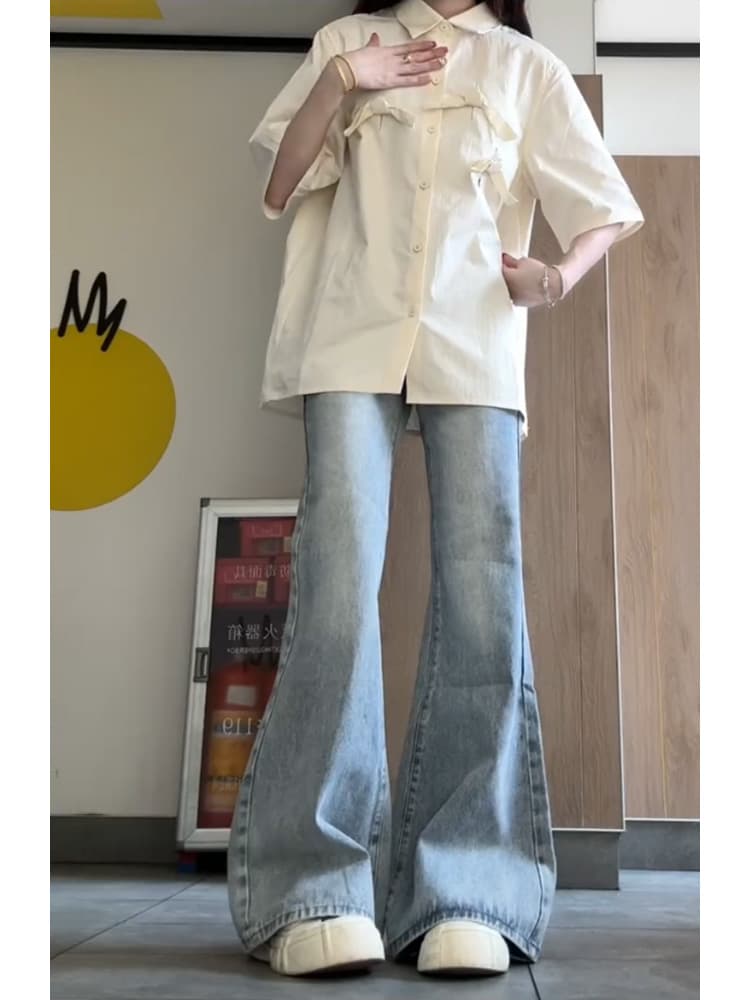 ワークパンツ フレアデザインストレートパンツ