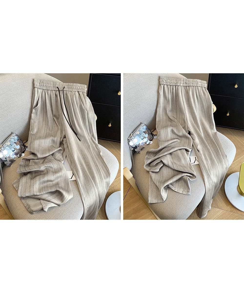 ワークパンツ 水墨風ドレープ ワイドスラックス 夏用