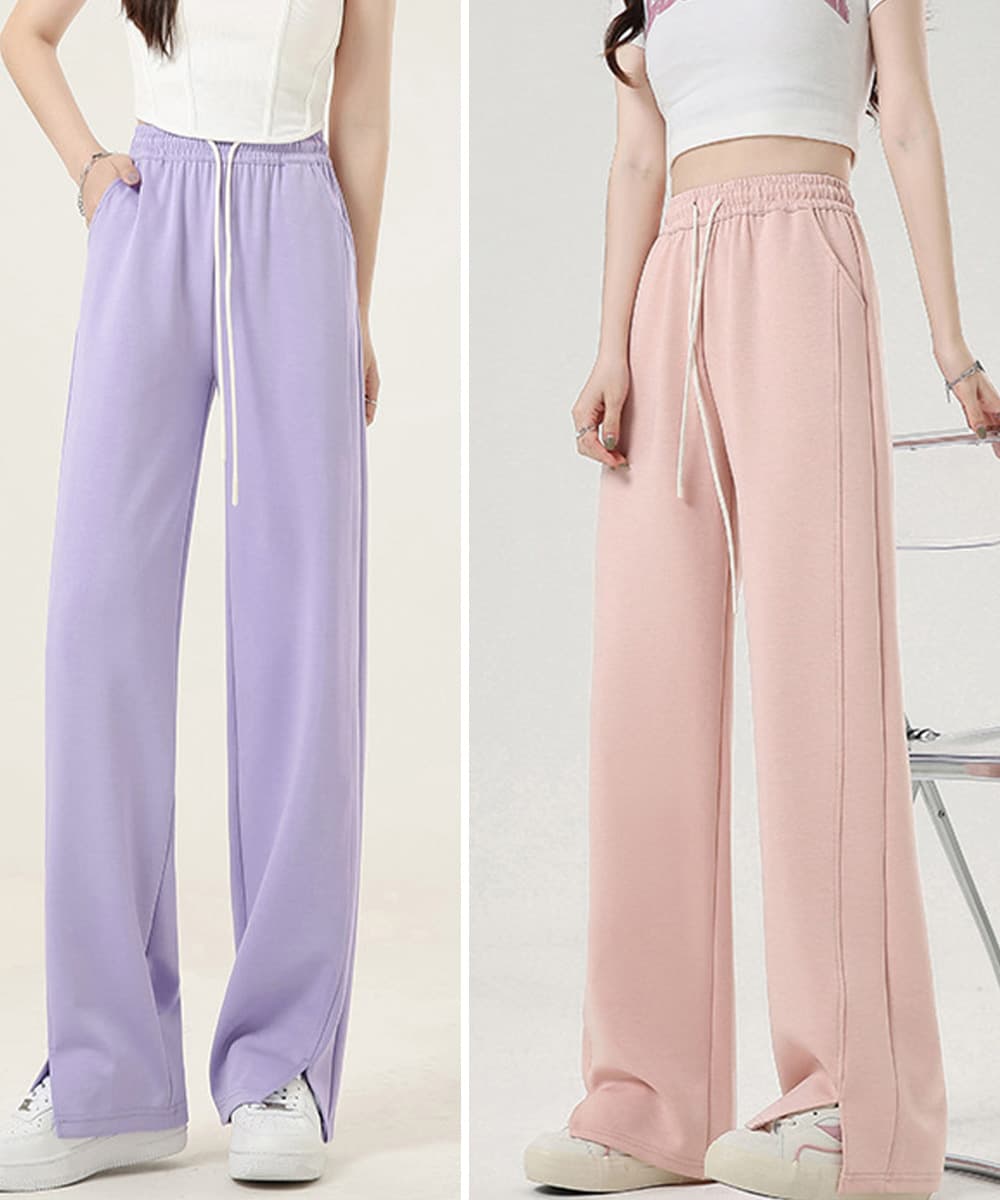 ワークパンツ レディース ワイドチノパン サイドスリット