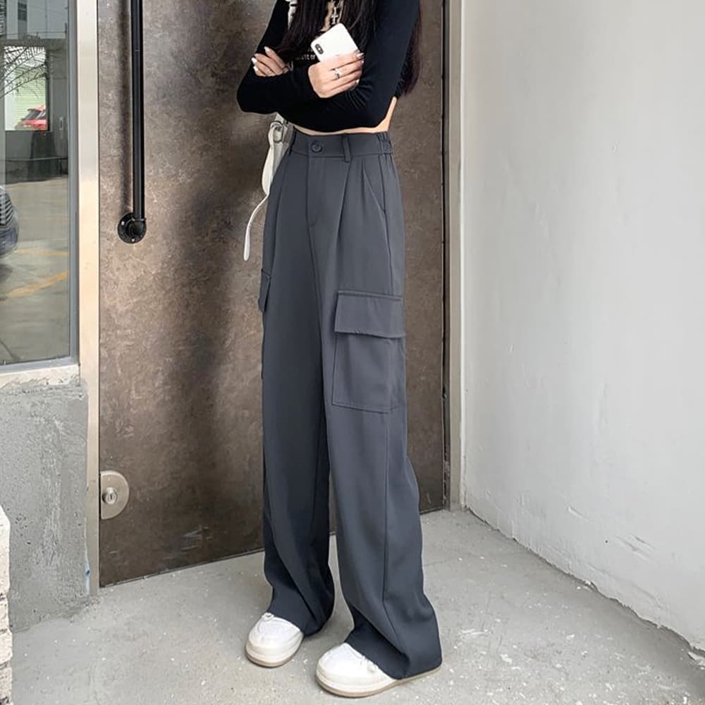 ワークパンツ ハイウエスト ワイドカーゴパンツ レディース